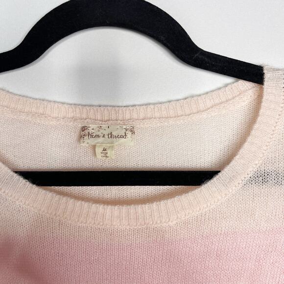 New Hem & Thread Medium Pink Orange Gray Striped Lightweight Sweater Crew Neck - Picture 8 of 10